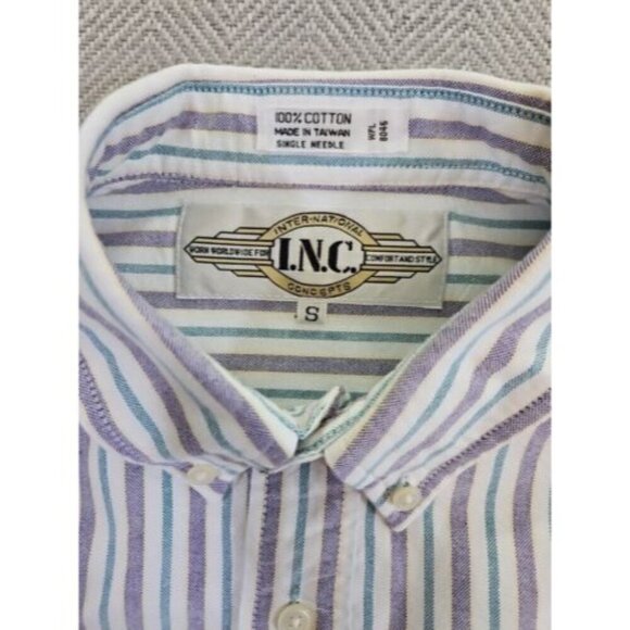 Vintage INC International Concepts Shirt Men's Small White Purple Striped Cotton - Picture 8 of 15
